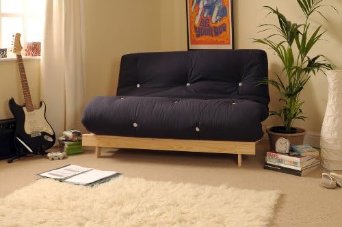 Comfy Living 4ft Small Double 120cm Wooden Futon Set with NAVY BLUE Mattress