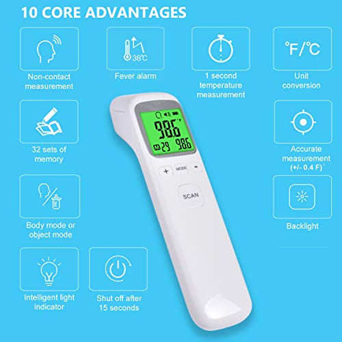 Sanshield Non-Contact Thermometer For Adult Kid Elderly, Forehead Infrared Thermometer, Touchless Digital Thermometer, Body Temperature Scanner For Fever, Body And Object Mode, Batteries Not Included #TOP2