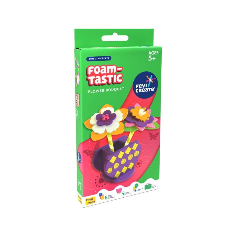 Image of Fevicreate Build-n-Create Foam-Tastic Flower Bouquet Kit | Flower Making | Foam Craft | Develop Fine Motor Skills | Travel Friendly | Screen-Free Play | Gifting | Ages 5 +