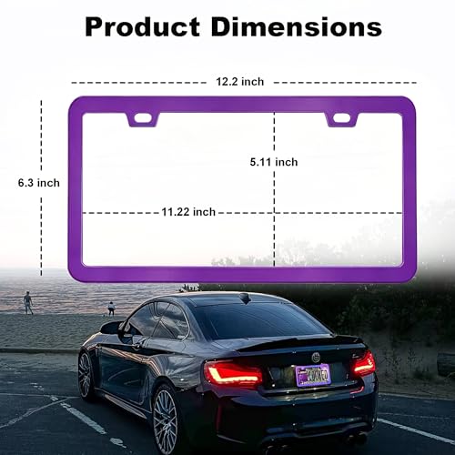Image of 2 Packs License Plate Frame Aluminum Metal Licence Plate Holder for Car Universal Fit for Men Women (Purple)