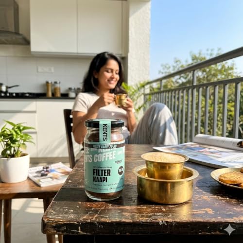Image of Kents Coffee 70-30 Instant Filter Kaapi | Traditional South Indian Filter Coffee Taste in 30 Seconds | 70% Coffee 30% Chicory | Strong & Bold | No Added Sugar | Hot & Cold Coffee | No Sugar | No Preservatives | Chikmagalur Estate | No Flavour 50g Glass Jar