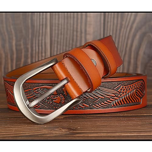 Unisex Embossed Leather Belt - Carved Eagle & Flag Pattern Retro Western Waistband For Jeans4