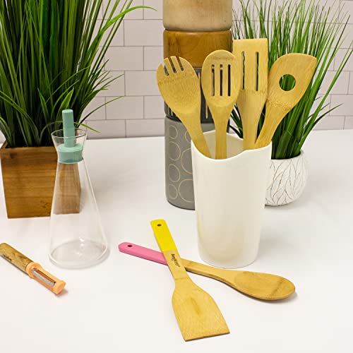 Berghoff Bamboo 6Pc Utensil Set, Slotted & Plain Spatula, Slotted Spoon, Serving Spoon, Spaghetti Spoon, Salad Spoons 12" Multi-Colors With Hanging Loop #TOP3