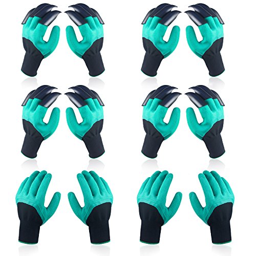6 Pairs Garden Genie Gloves with Fingertips Claws, Best Safe Gardening Tool, Ideal Gifts for Parents and Gardeners, Perfect for Digging Weeding Seeding Poking Planting(Bonus the Gift Card)
