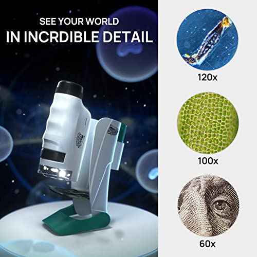 Science Can Microscope For Kids Pocket Microscope 60X-120X With 12 Pcs Prepared Slides Led Light Outdoor Portable Mini Microscope Educational Science Kit For Kids Age 8+ Boys Girls Gift #TOP3