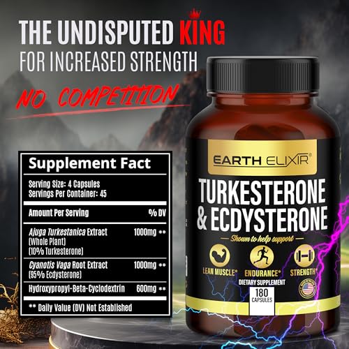 Turkesterone & Ecdysterone – Natural Testosterone Support, 2-in-1 High Potency Turkesterone Supplement for Men & Women with 95% Beta Ecdysterone - Strength, Energy and Vitality – 180 capsules - Thumbnail 2