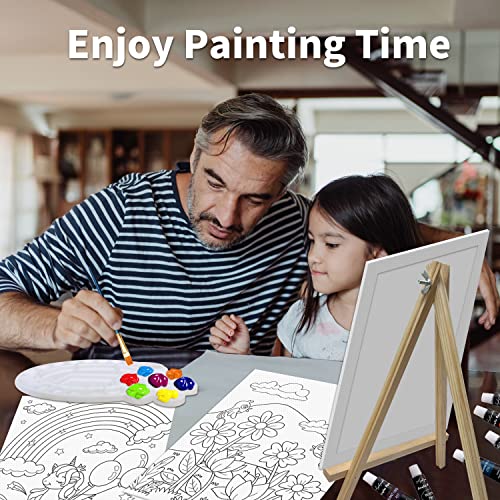 Kalysky 47Pcs Kids Paint Set,Canvas Painting Kits For Kids Ages 4-8,8-12,Acrylic Paint Art Supplies For Kids 9-12 With 12 Paints, 5 Canvas Panels, 18Pcs Drawing Paper,10 Brushes, Table Easel #TOP5