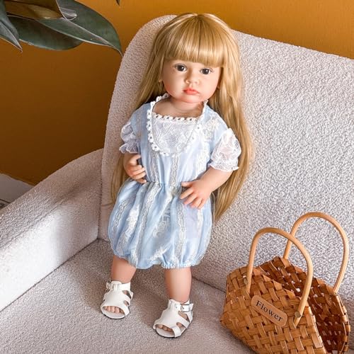 Bebê Reborn Boneca Silicone Menina Loiro 55cm Pode dar Banho Criança Presente Original