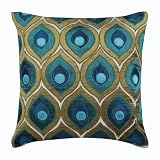 Birds Decorative Throw Pillow Covers 16' x 16' | Modern Velvet Cushion Cover | Birds Peacock Art Deco Applique Green & Blue Pillowcases for Couch, Sofa, Bed, or Living Room - Art Deco Peacock