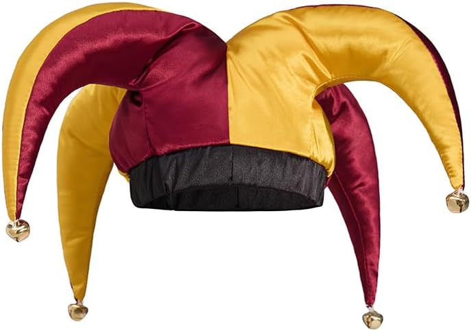 Court Jester Hat Adult Harlequin Clown Jester Circus Costume Hat Ren Faire Festival Accessories with Bells