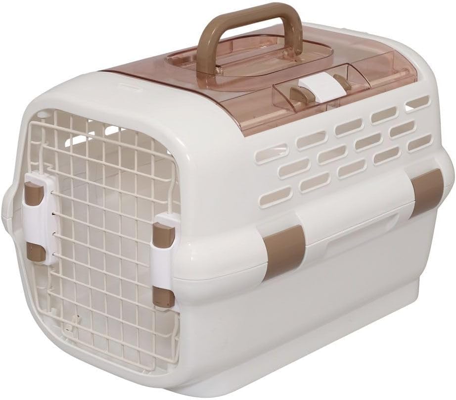 Iris Ohyama, Pet Carrier/Transport Box with leashes, 2 Removable Doors (Front & top), Handle, Well Ventilated, for cat, Dog, Rodent - Pet Drive Carrier PDPC-600 - White