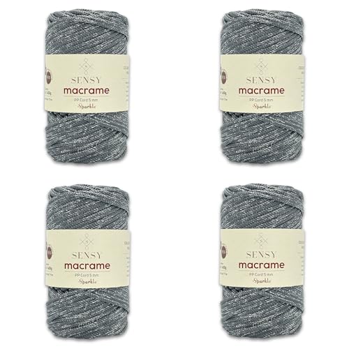 S Sensy 5mm Sparkle-Premium Polypropylene Macrame Cord 4 Pack Gray Sparkle