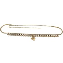 Duel On Jewel Indian Kamarbandh Waist Belt for Women, Gold Plated Waist Belly Dancers Chain with Zircon Accents, Adjustable Bridal Wedding Dandiya Party Dance Jewelry, Traditional Ethnic Hip Chain
