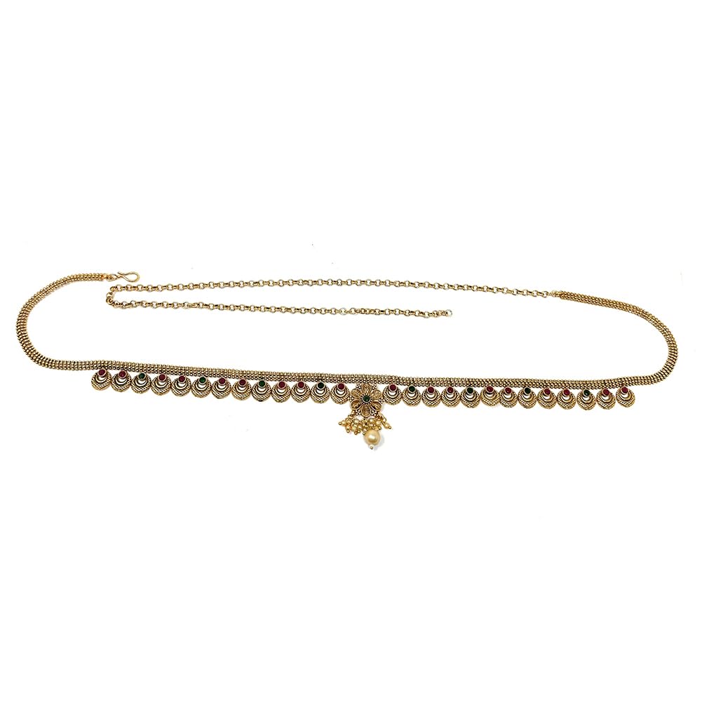 Duel On Jewel Indian Ethnic Gold Plated Openable Kada Bangle Set and Kamarbandh Chain