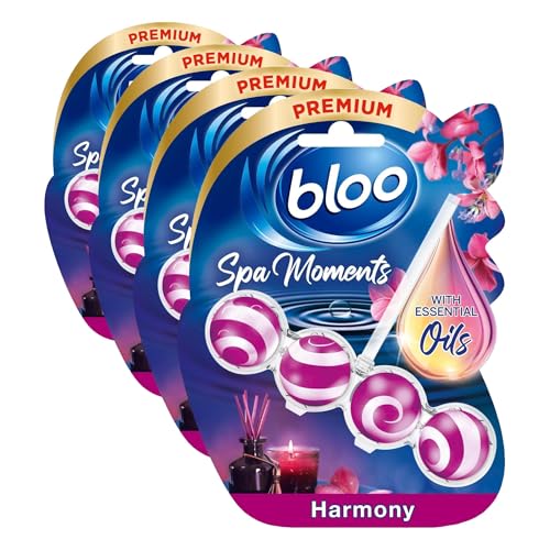 Image of Bloo Spa Moments Harmony Toilet Rim Block, Premium Toilet Cleaner with Essential Oils, Toilet bowl freshener with Relaxing and Long-Lasting Scent – 1 x Toilet Block. (Pack of 4)