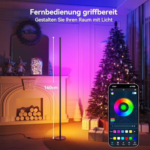 YICAIZI LED Stehlampe Wohnzimmer - 160cm RGB Ecklampe Dimmbar, Standleuchte LED mit Fernbedienung und APP, Musikmodi, DIY-Modus & Timing -Funktion für Schlafzimmer, Gaming