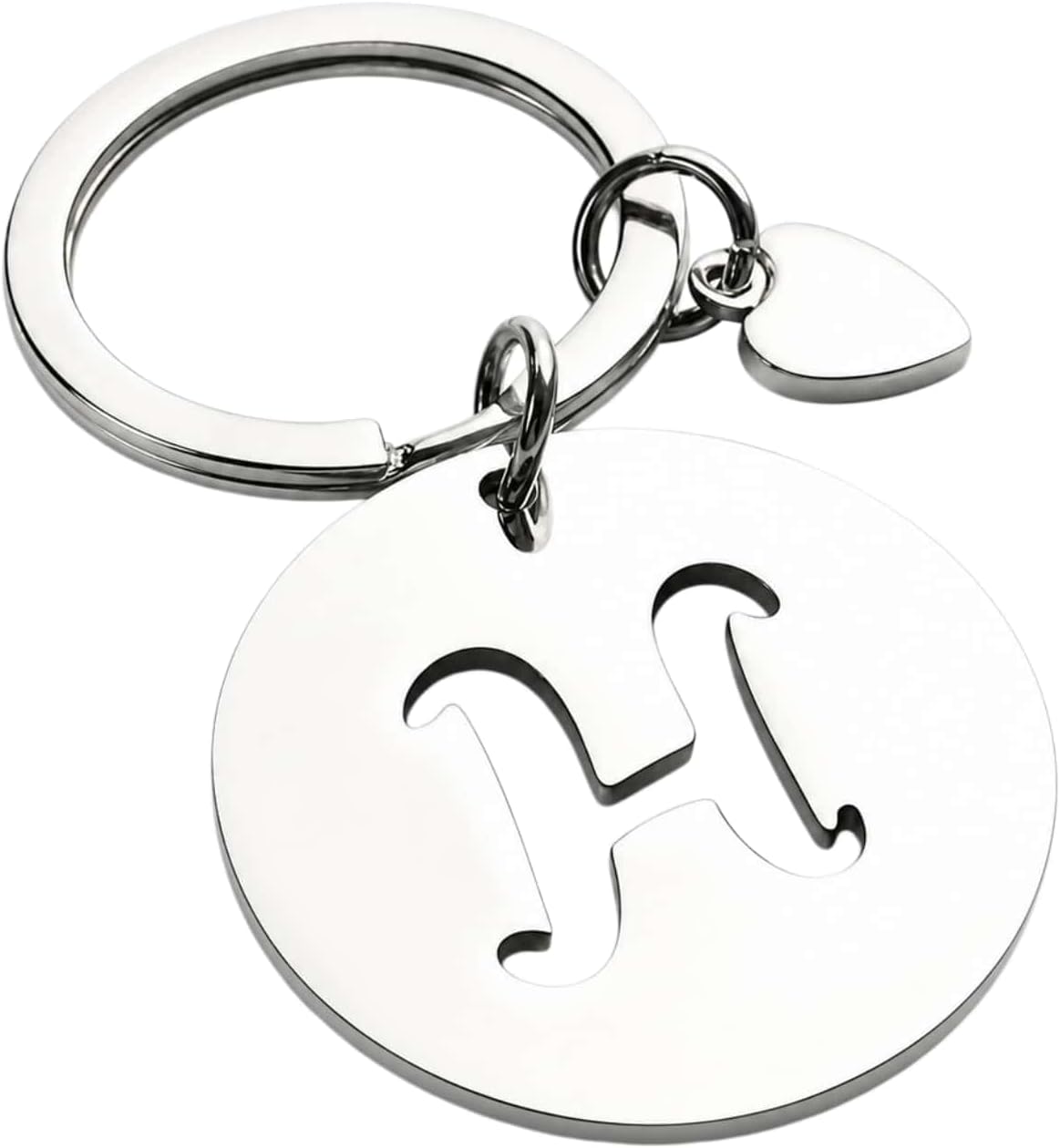 Initial Alphabet Stainless Steel Keychain with Heart Charm,Personalized Letter Key Rings for Keys,Bags,Gifts