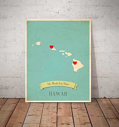 My Roots Hawaii Personalized Wall Map 08X10 Inch Print, Kid's Hawaii Map Wall Art, Children's Hawaii Vintage State Map, Hi Wall Art Print, Nursery Decor, Nursery Wall Art #TOP1