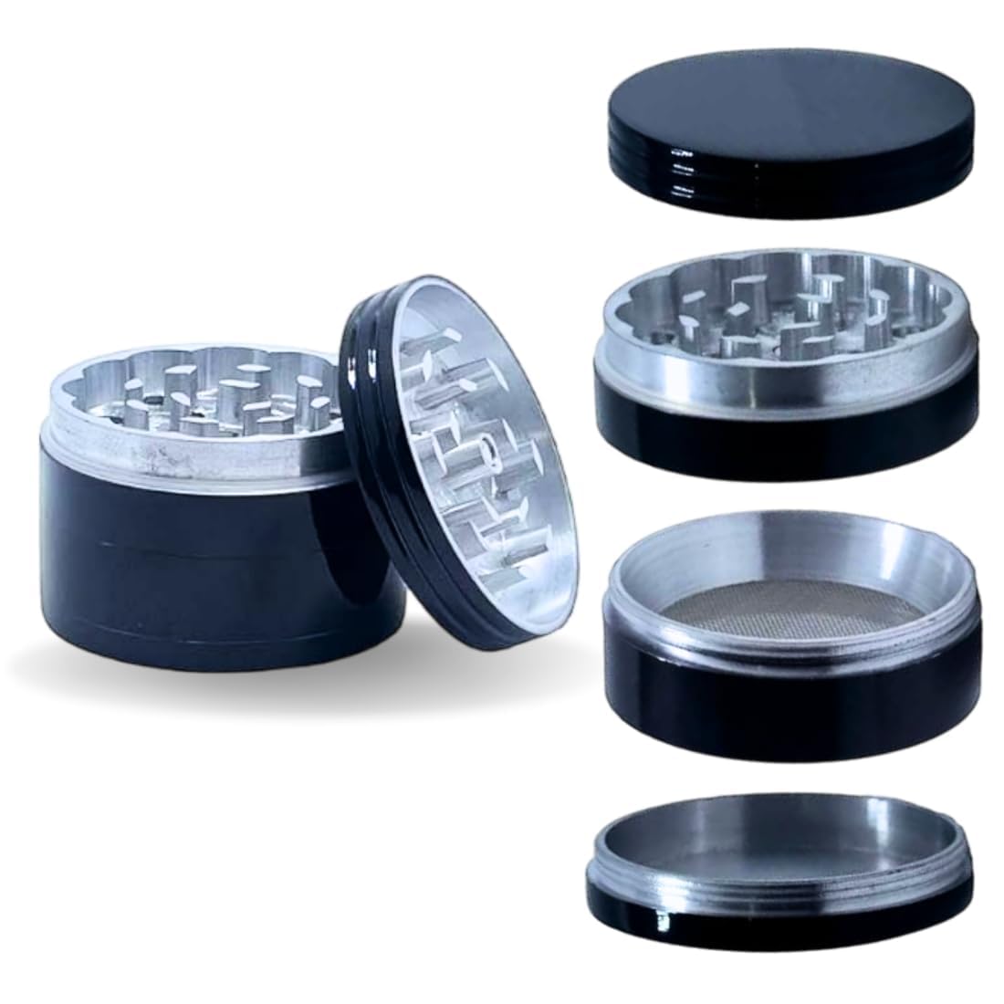 METIER® Crusher 50mm Grinder Crusher for Grinding Herbs and Spices with Honey Dust Filter (Herb Grinder/herb Crusher 50 mm) 4 Parts Color Black Bong Accessories Pack of 1