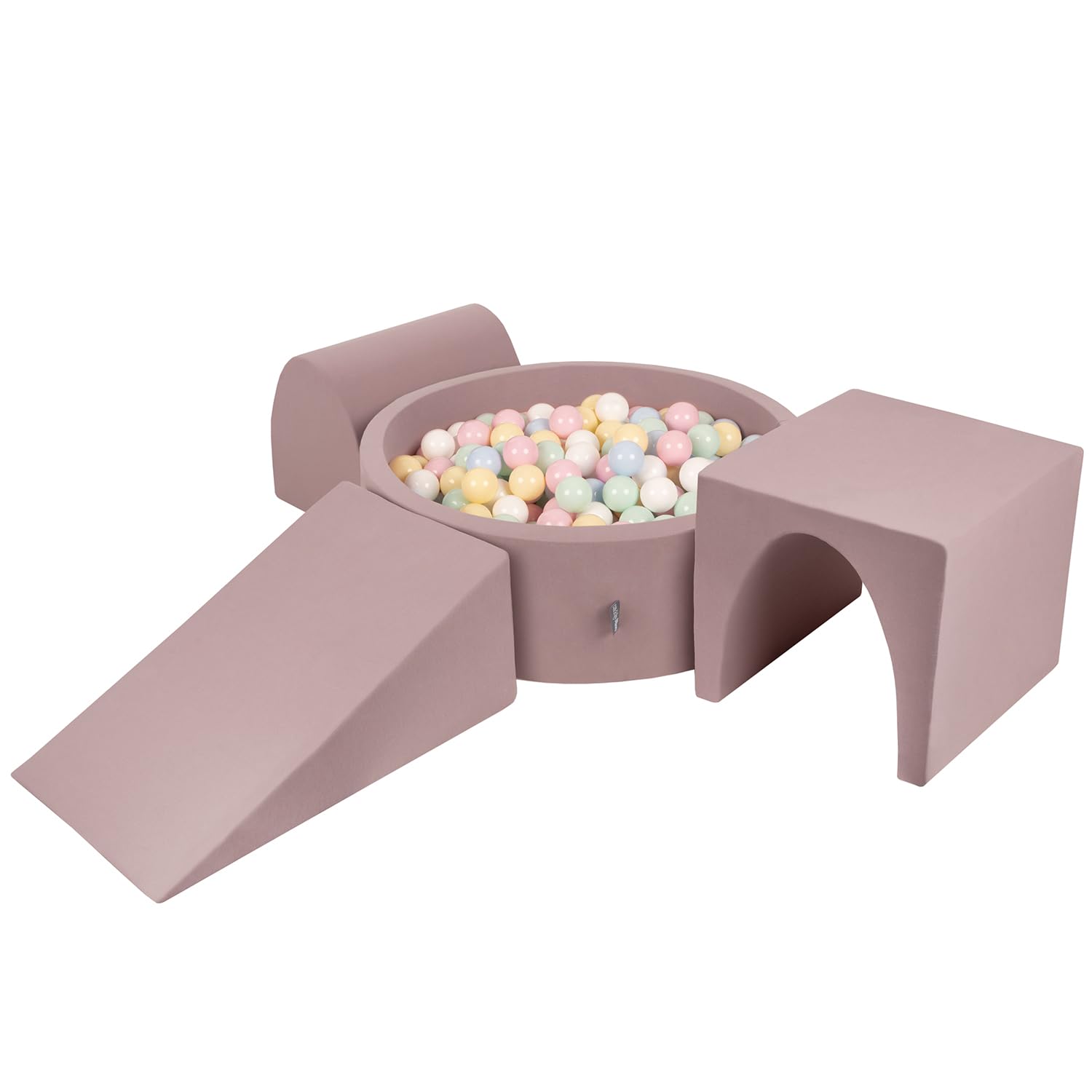 KiddyMoon Foam Playground For Kids With Round Ballpit (200 Balls ∅ 7Cm/2.75In) Soft Obstacles Course And Ball Pool, Heather: Pastel Blue/Pastel Yellow/White/Mint/Powder Pink