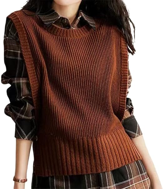 Amazon Co Jp Amazon限定ブランド ロラドーフィ ニットベスト レディース 人気 韓国 クルーネック スリット ボタン 春 秋 冬 可愛い 体型カバー 無地 シンプル トップス 通勤 カジュアル ゆったり かわいい 2214 A Brown ファッション