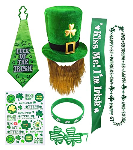 Dodheah Accessoires Saint Patrick Set Irlande Chapeau Leprechaun Cravate Vert Festival Casquette Bandeau Carnival Parade Fête à Thème (Hat set)