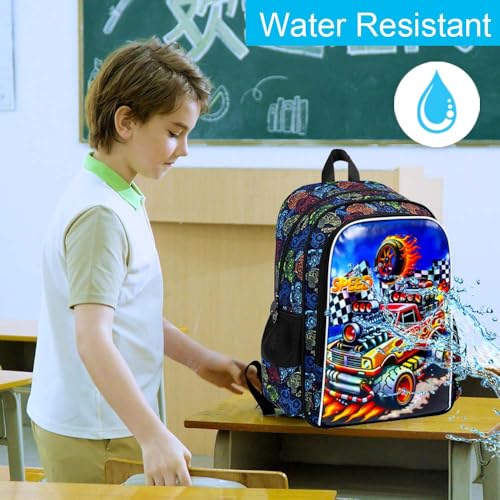 Image of HPJGD 3PCS Truck Kids Backpack for Boys, Water Resistant Elementary Bookbag Set with Lunch Box, Cool School Bag for Preschool Toddler - Red Truck