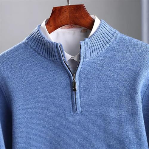 Men Quarter-Zip Sweater Solid Half High Neck Wool Sweater Winter Warm Thick Business Pullover2
