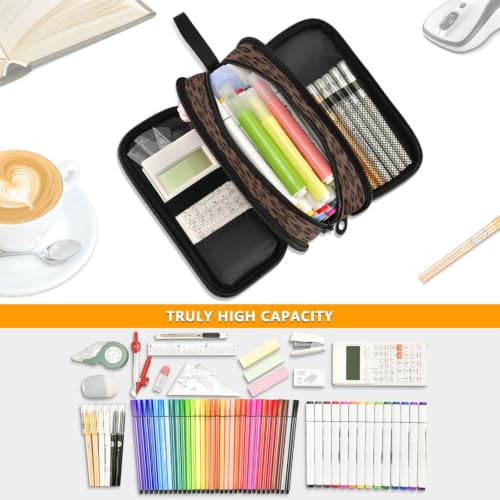 Image of Leopard Print Animal Pattern Pencil Case 3 Compartment Pen Bag Large Pouch Holder Box School Portable Stationery Storage Bag for Teen Girls Boys