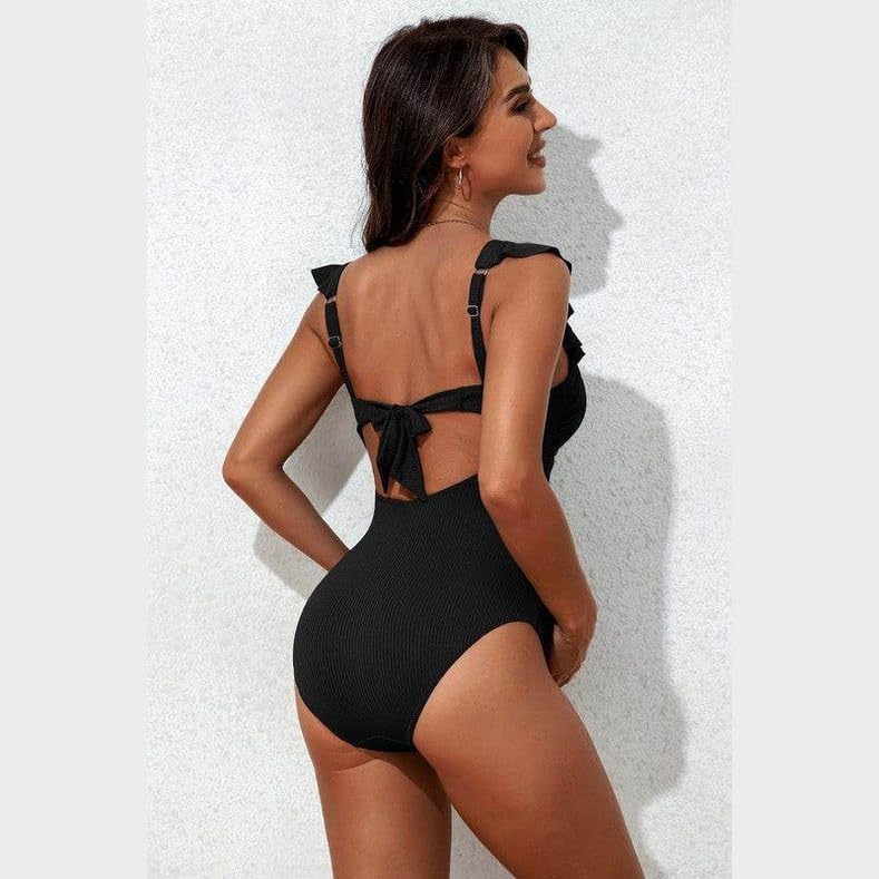 Ruching Tie Knot Maternity Swimsuit with Ribbed Detail by VacationGrabs