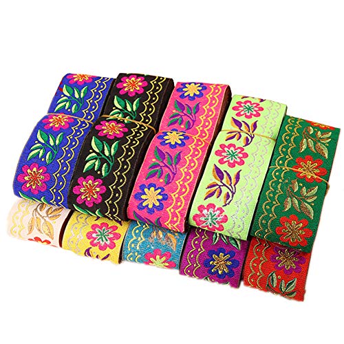 7 Yards 2Inch Daisy Leaves On Waves Jacquard Ribbon Floral Embroidered Woven Trim For Embellishment Craft Supplies(Black) #TOP2