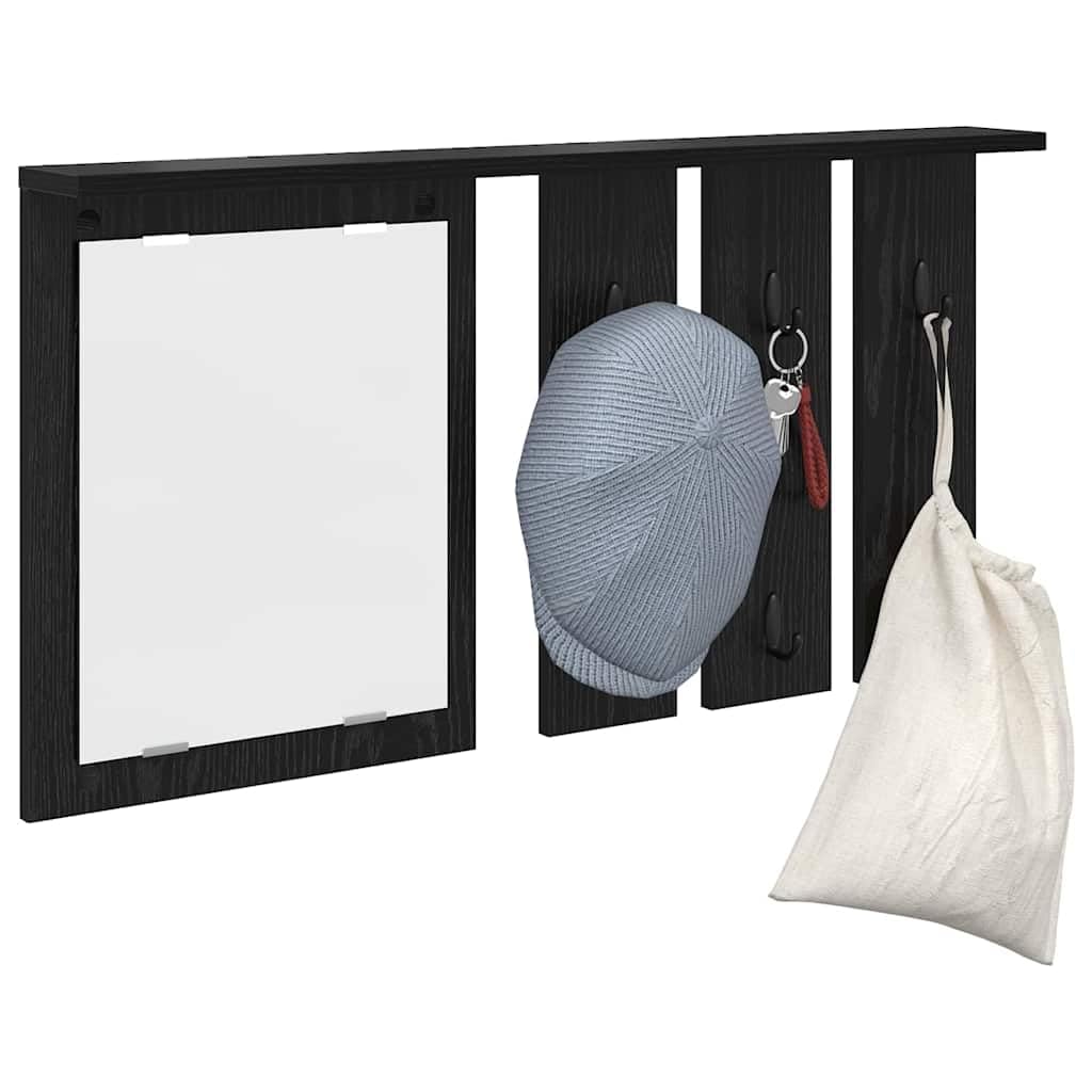 Perchero de pared con estante, color negro, efecto roble, 85 x 45 cm, diseño moderno, soporta hasta 20 kg, para pasillo, dormitorio, cocina