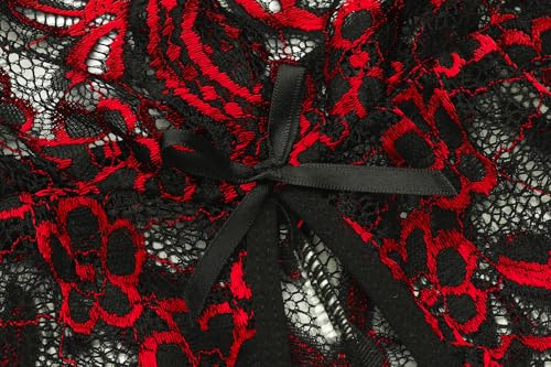 Image of Ababoon Women One Piece Lingerie Lace Sexy Baby Dolls Teddy Sleepwear (Black&red, Large)