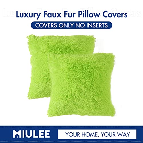 Image of MIULEE Pack of 2 Luxury Faux Fur Throw Pillow Cover Deluxe Decorative Plush Pillow Case Cushion Cover Shell for Sofa Bedroom Car Spring 18x18 Inch Green