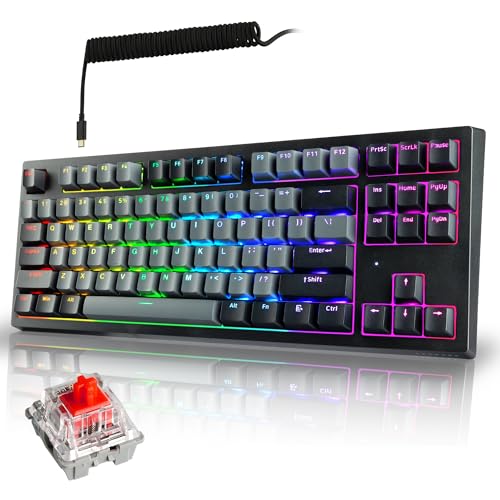 Image of TECWARE Phantom+ Elite 87 Key RGB Mechanical Gaming Keyboard | 3 Mode Wireless Bluetooth 5.0 2.4GHz & USB C Wired | Hot Swappable 5 Pin | Double Shot PBT Keycaps | Wraith Red Switch - Black