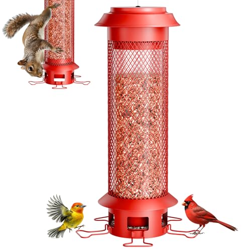 Wellavich Weight-Activated Squirrel Proof Metal Bird Feeder with Removable Spill-Proof Tray, 5 Perches, 4 lb Capacity, Easy to Fill and Clean, Outdoor Bird Feeder for Medium to Large Birds