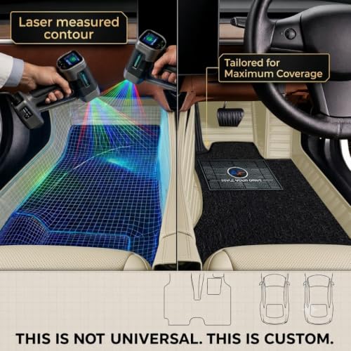 Image of Autofurnish Premium 9D Car Mat Full Set for Mahindra XEV 9e 2025 || Luxury Leather Dual-Stitch Full Set 9D Car Floor Mat || 100% Waterproof || Color : Beige Beige