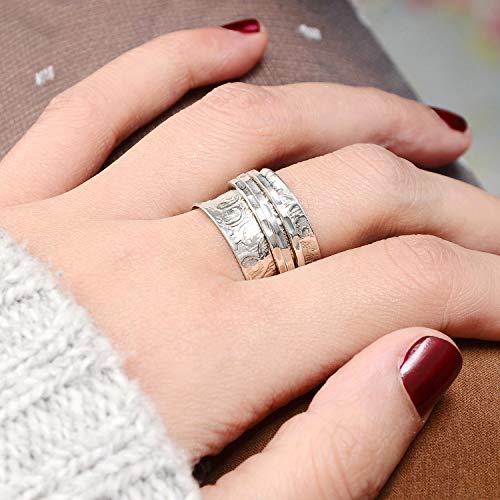 Boho-Magic 925 Sterling Silver Spinner Ring For Women | 3 Spinning Rings Bands | Fidget Meditation Anxiety | Wide Statement Chunky Jewelry Size 7-9 (8) #TOP7