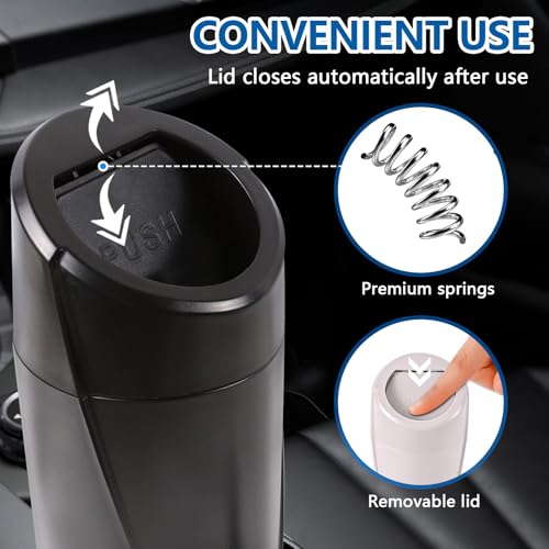 Image of Hovom Mini Car Trash Can with Lid, Portable Garbage Can for Car, Leakproof Cup Holder Automotive Garbage Bin with 2 Rolls of Trash Bags, Small Trash Storage Can for Car Home Office(Black)