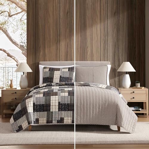 Image of Eddie Bauer - King Quilt Set, Naturally Soft Cotton Bedding w /a Lightweight Feel for All-Year Comfort, Reversible w /Matching Pillowcases, 3 Piece Bed Set (Antique Brown)