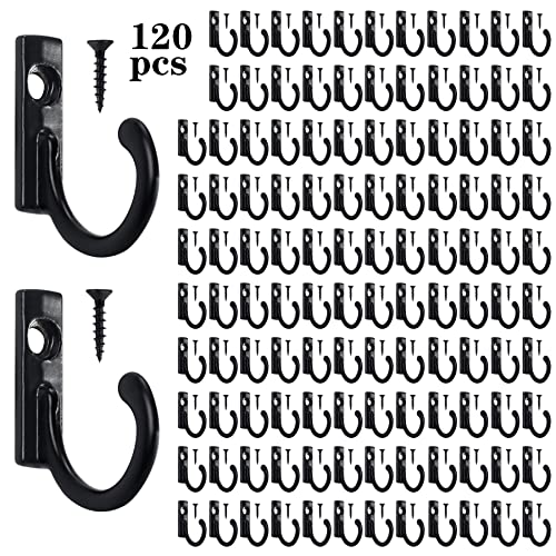 Hajoyful Coat Hooks-120 Pack Farmhouse Hooks with 120Pcs Metal Screws, Black Decorative Rustic Coat Hooks Rack, Wall Mounted Single Prong Robe Hook, Vintage Organizer Hanging Wire Hook Key Hooks