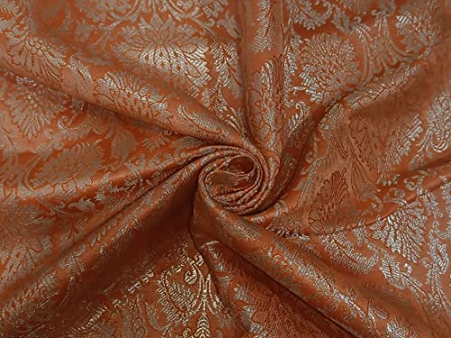 Tissu brocart orange jacquard doré 111,8 cm idéal pour réaliser de sublimes robes de soirée