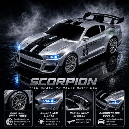 Image of Silver Remote Control Car Toy | Mustang | Rechargeable Remote Control Car | 2.4G Remote Control | Tire Replacement | High Speed Motor | 100m Range | LED Light | Birthday Gift for Kids