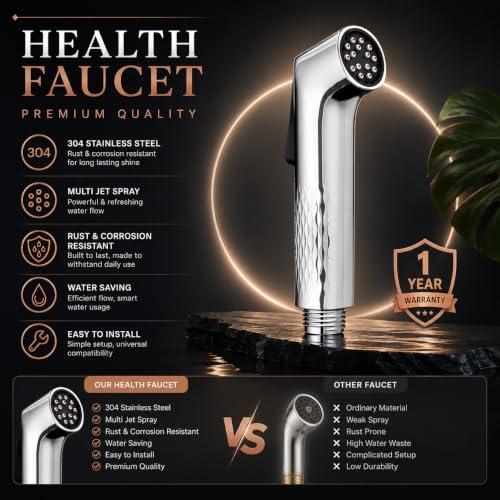 Image of Flux Self-Cleaning Health Faucet for Toilet | Anti-Clog Jet Spray with Red Cleaning Pins | ABS Chrome Finish Bidet Sprayer | Extra Long Body, Anti-Clog nozzles | Gun Only | health faucet for home
