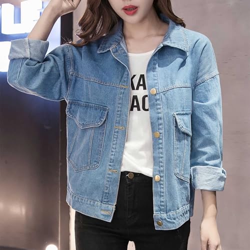 Denim Jacket for Women Oversized Long Sleeve&Short Sleeve Button Down Jean Shackets Cropped Lightweight Plus Size Lapel Coats4