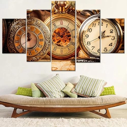 Deco murale salon 5 parties montre retro pour habiller un grand mur