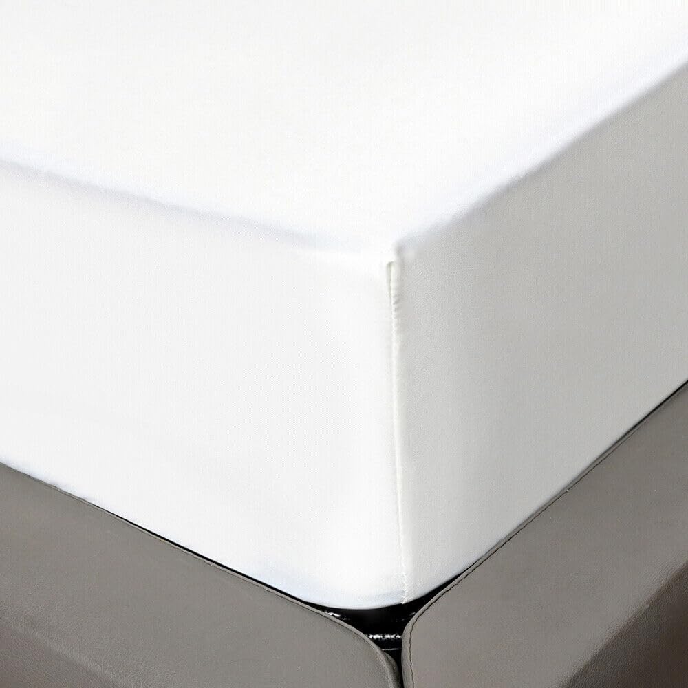 KHIM Luxury Extra Deep Fitted Sheet 16”/40CM Breathable Poly Cotton Plain Soft Long-Lasting Bed Sheet Single Double King Super King (Cream - Image 3