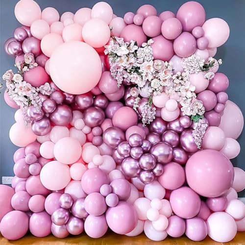 Image of PartyWoo Metallic Pinkish Purple Balloons, 50 pcs 12 Inch Metallic Pink Balloons, Pink Metallic Balloons for Balloon Garland Balloon Arch as Wedding Decorations, Birthday Party Decorations, Pink-G108