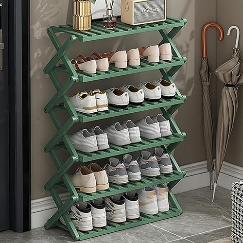 6-Tier Foldable Bamboo Shoe Rack - Space-Saving Shoe Shelf for Entryway, Indoor &amp; Outdoor Storage, 50cm Height, Durable &amp; Stylish Design