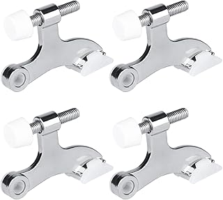 4 Pack Hinge Pin Door Stopper, Adjustable Heavy Duty Hinge Pin Door Stop with Rubber Bumper Tips, Reduce Damage Prevent Striking Wall Dents from Door Knobs, Easily Install, Silver